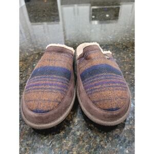 Cobian Mule Clogs Men's Size 11 Brown Striped Faux Fur Lined Round Toe Slip On